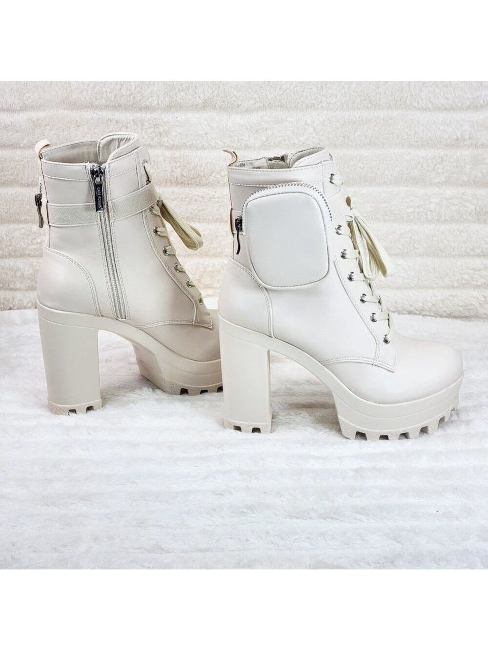 Secrets Nude Chunky Block Heel Side Purse/Pouch Ankle Boots Brand New